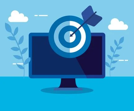 Computer technology and target with arrow and plants Stock Illustration