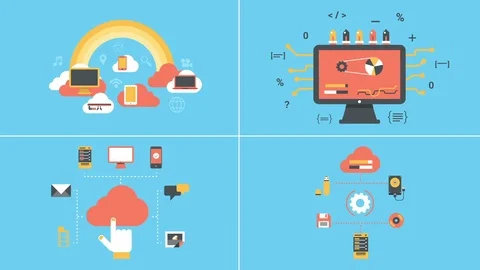 Computer technology animated flat icons set Vidéo 72570884