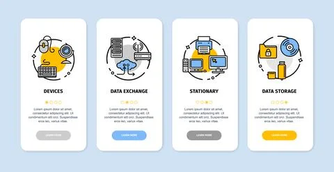 Computer Technology App Screens Cards Set. Vector Stock Illustration