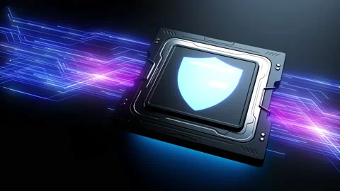 Computer technology . the appearance of the shield icon on the processor. ani 스톡 동영상 223243595