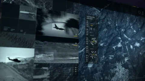 Computer technology is calculating the data of the location of enemy war forces Stock Footage 195605592