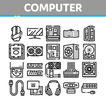 Computer Technology Collection Icons Set Vector Illustrazione stock