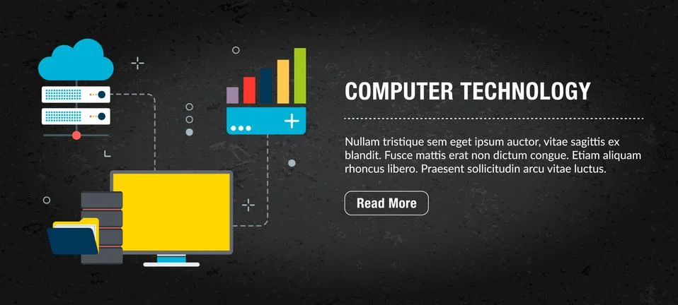 Computer technology concept banner for internet. Illustrazione stock
