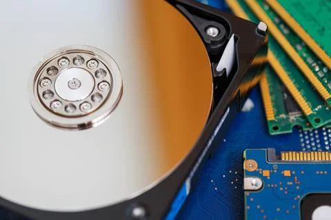 Computer technology concept. Microchips and printed circuit boards close-up. Stock Photos