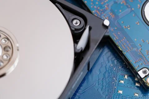 Computer technology concept. Microchips and printed circuit boards close-up. Stock Photos