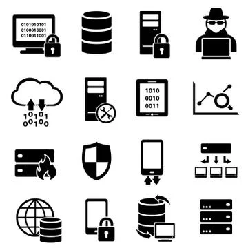 Computer, technology, data icons Illustrazione stock