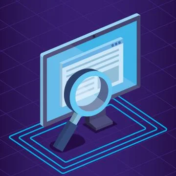 Computer technology with digital document and magnifying glass Stock Illustration
