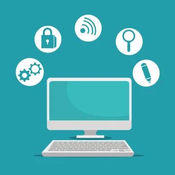 Computer technology with digital social apps Illustrazione stock