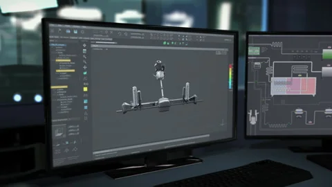 Computer technology displays the automotive machine prototype assembly process Stock Footage 248538358