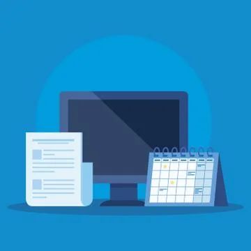Computer technology with document information and calendar Stock Illustration