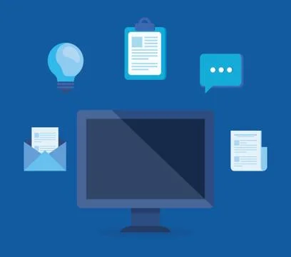 Computer technology with documents information and chat bubble Stock Illustration