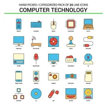 Computer Technology Flat Line Icon Set - Business Concept Icons Design 库存插图