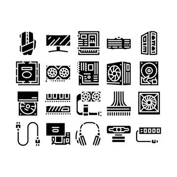 Computer Technology Glyph Set Vector Illustration flat イラスト素材