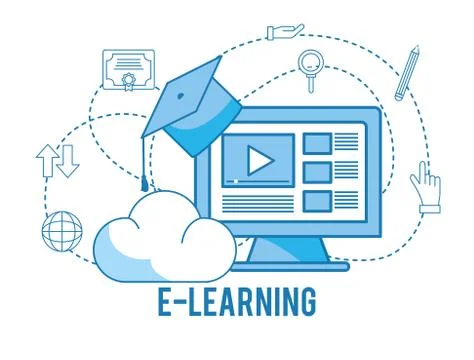 Computer technology with graduation cap to study Illustrazione stock