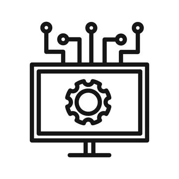 Computer Technology icon Black line art vector logo Stock-Illustration