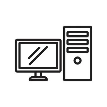 Computer Technology icon linear logo mark in black and white Stock Illustration