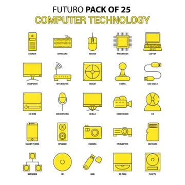 Computer Technology Icon Set. Yellow Futuro Latest Design icon Pack Stock Illustration