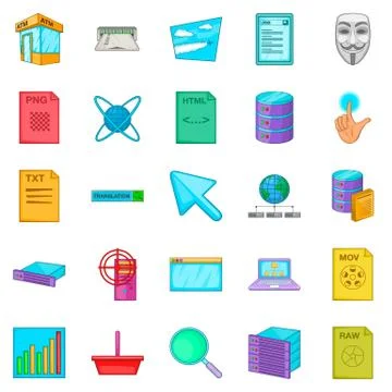 Computer technology icons set, cartoon style Illustrazione stock