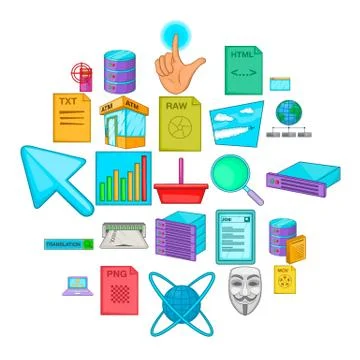 Computer technology icons set, cartoon style Illustrazione stock