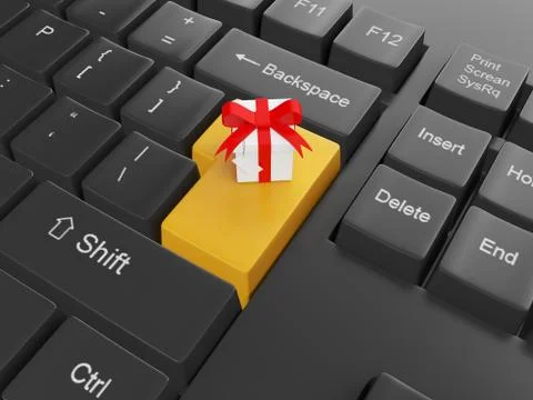 Computer technology. keyboard with a gift enter key to send a gift to a frien Stock Illustration