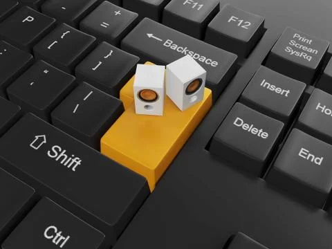 Computer technology. keyboard with the volume. large white columns Stock Illustration