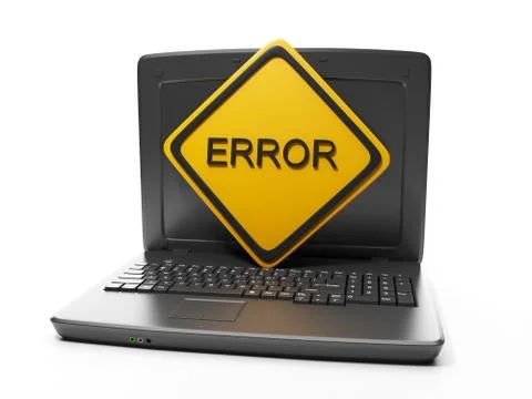Computer technology. laptop with a sign error close-up on white background Stock Illustration