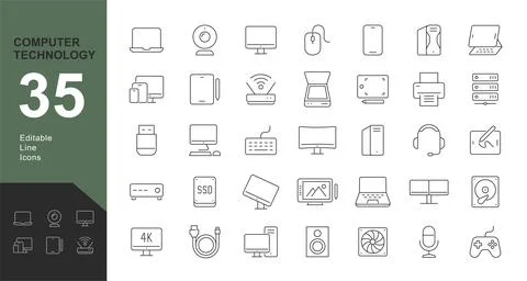 Computer Technology Line Editable Icons set. Stock Illustration