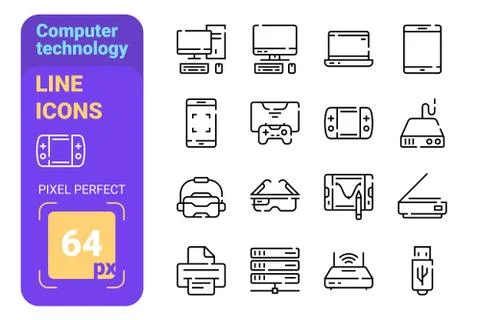 Computer technology line icons set 스톡 일러스트