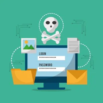 Computer technology login password skull danger file email Stock Illustration