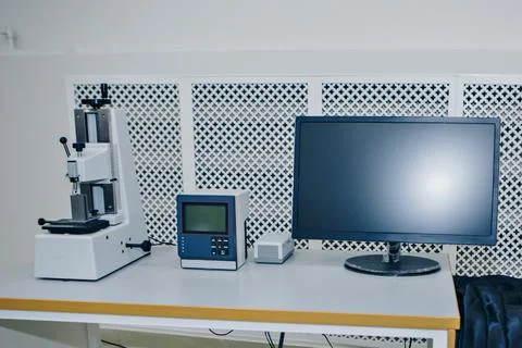 Computer technology in the office. Technology HUD hologram and a woman taking Stockfoto's