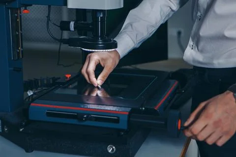Computer technology in the office. Technology HUD hologram and a woman taking Stock Photos