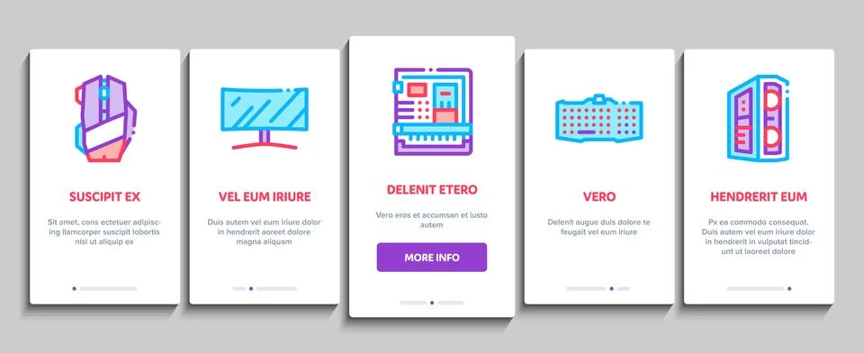 Computer Technology Onboarding Elements Icons Set Vector イラスト素材