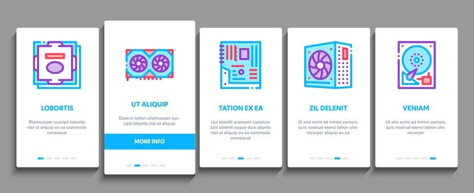 Computer Technology Onboarding Elements Icons Set Vector 스톡 일러스트