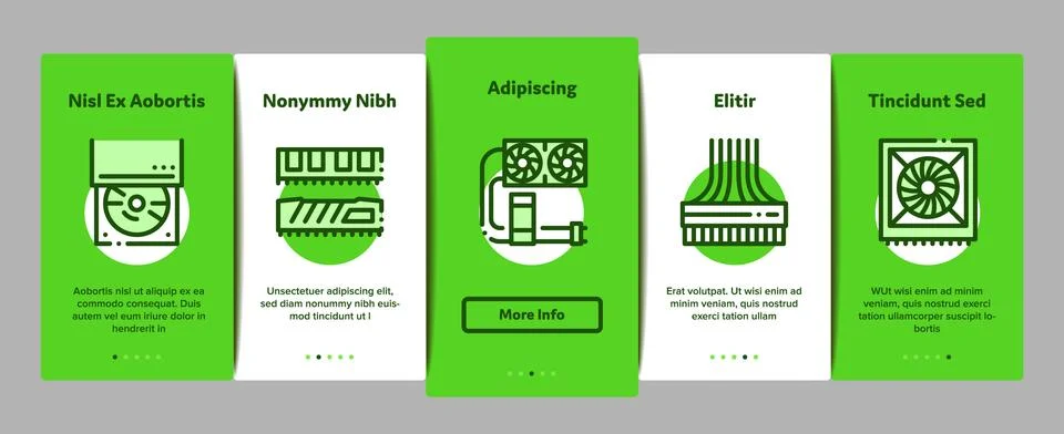 Computer Technology Onboarding Elements Icons Set Vector Stockillustratie