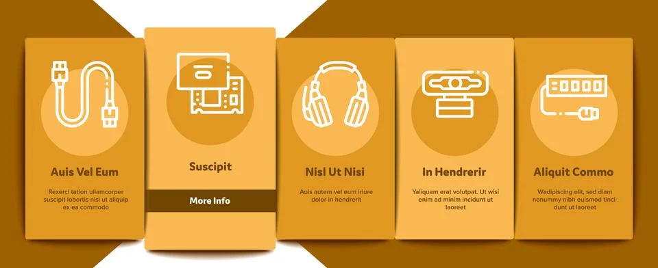 Computer Technology Onboarding Elements Icons Set Vector 스톡 일러스트