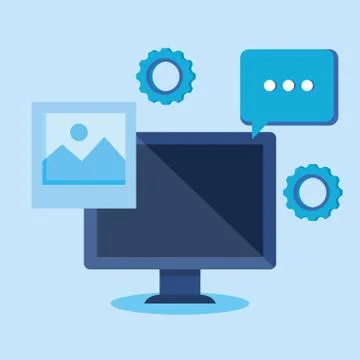 Computer technology with photo and chat bubble Stock Illustration