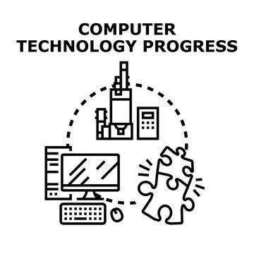 Computer technology progress and digital industrial development Stock Illustration