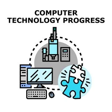 Computer technology progress and digital industrial development Stockillustratie