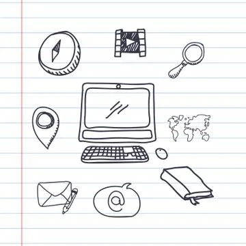 Computer technology scribble 스톡 일러스트