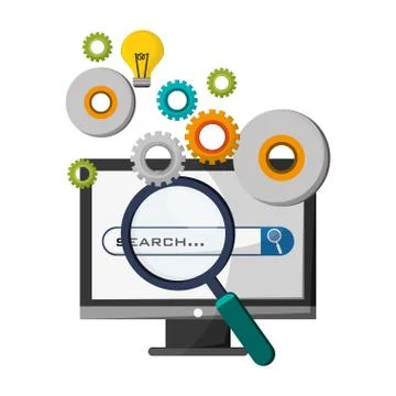 Computer technology search idea gear Stock Illustration