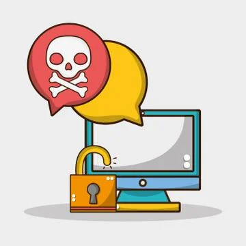 Computer technology with security padlock and skull Stock Illustration