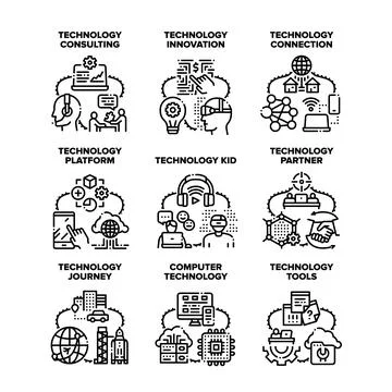 Computer Technology Set Icons Vector Illustrations イラスト素材