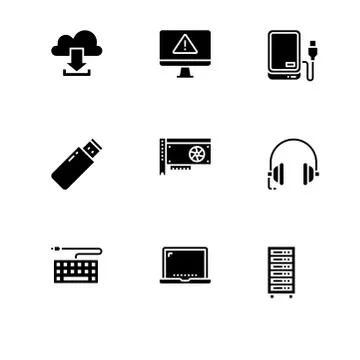 Computer technology. Set outline icon EPS 10 vector format. Professional pixe Stock Illustration