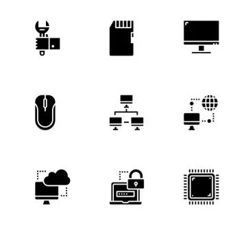 Computer technology. Set outline icon EPS 10 vector format. Professional pixe Stock Illustration