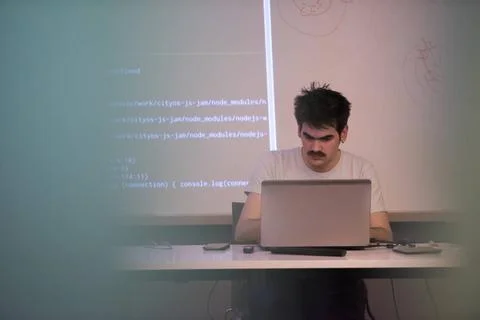 Computer technology students young computer technology students on code pr... Stock-Fotos