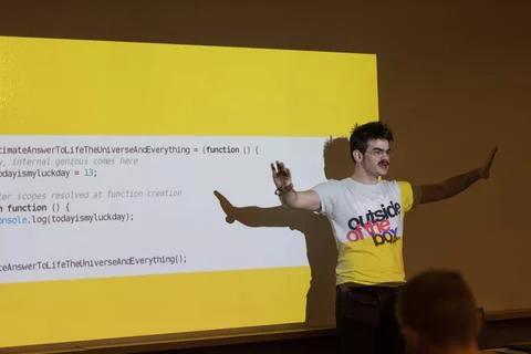 Computer technology students young computer technology students on code pr... Stock-Fotos