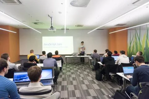 Computer technology students young computer technology students on code pr... Stock-Fotos