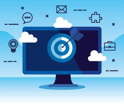 Computer technology with target and arrow strategy 스톡 일러스트