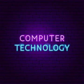 Computer Technology Text Neon Label 스톡 일러스트