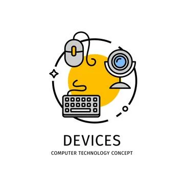 Computer Technology Thin Line Icon Concept. Vector Stock Illustration